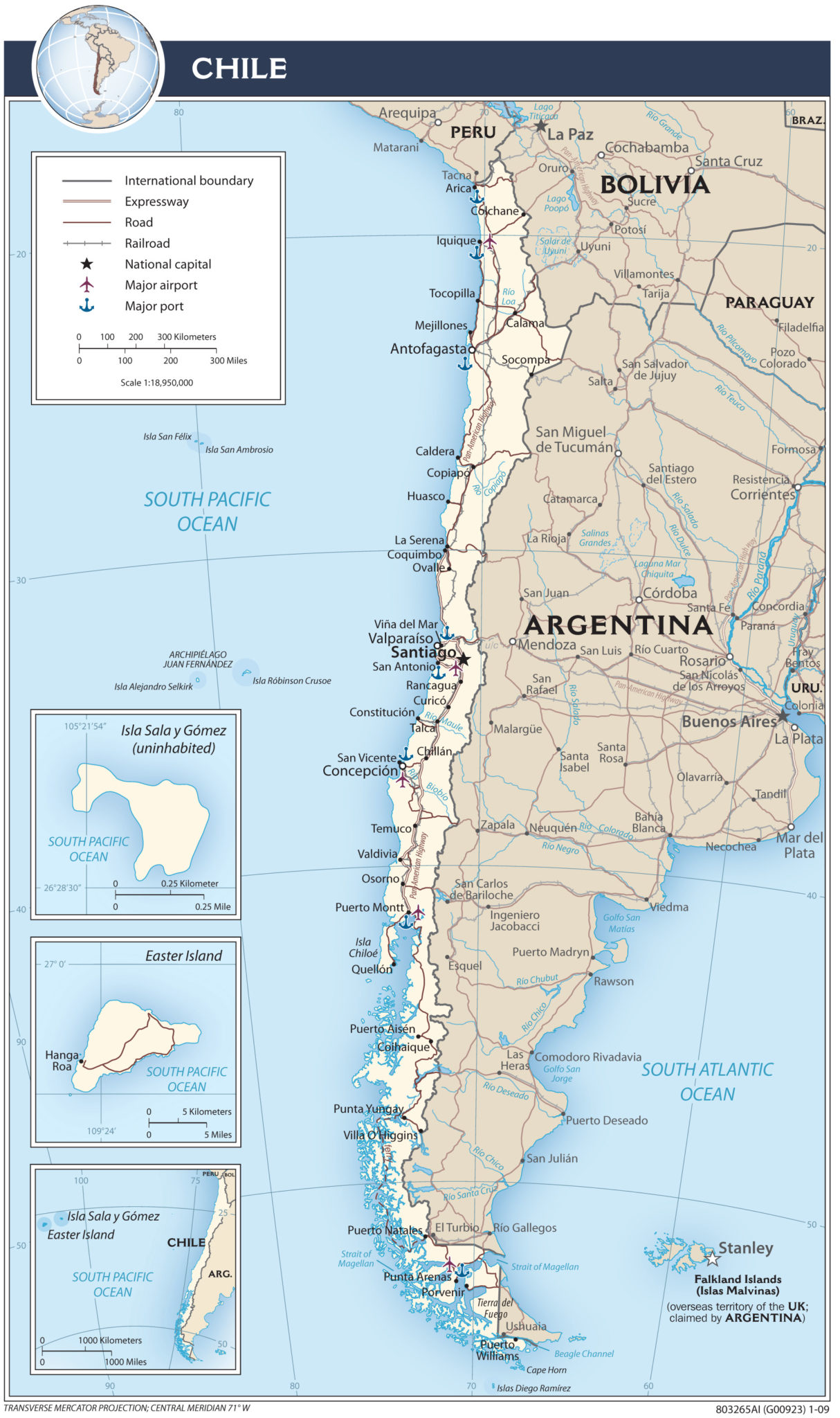 Transportation Map of Chile country.report