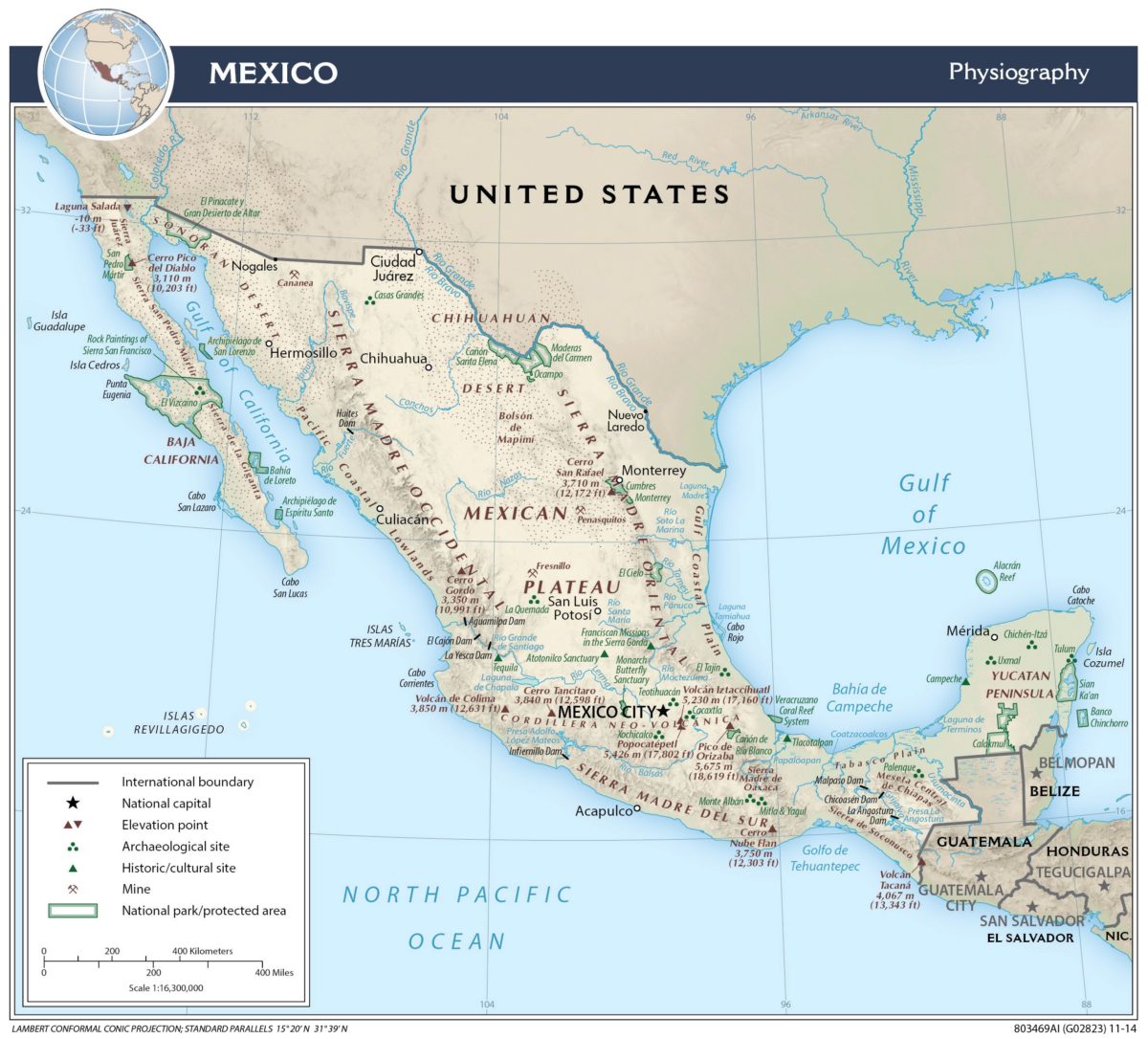 Physiography Map of Mexico country.report
