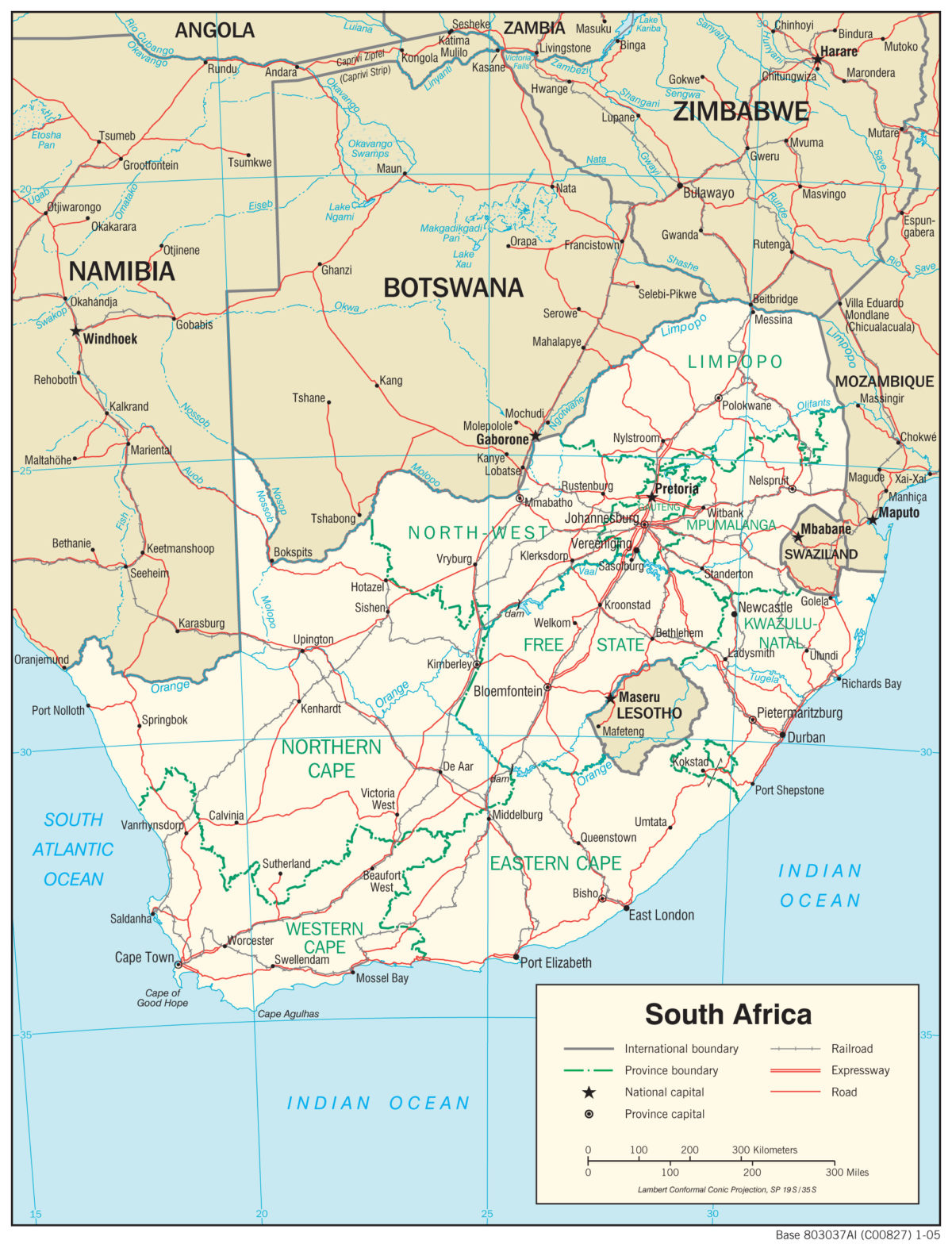 Transportation Map of South Africa - country.report