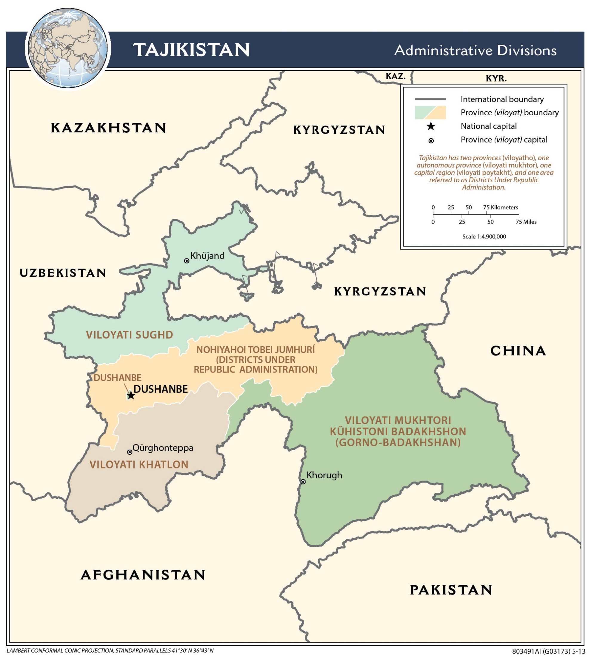 Regional Map of Tajikistan - country.report