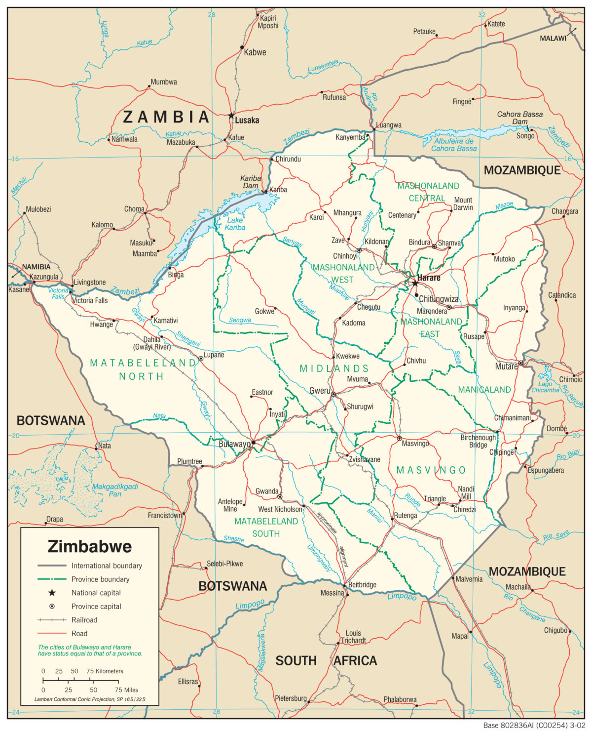 Transportation Map of Zimbabwe - country.report